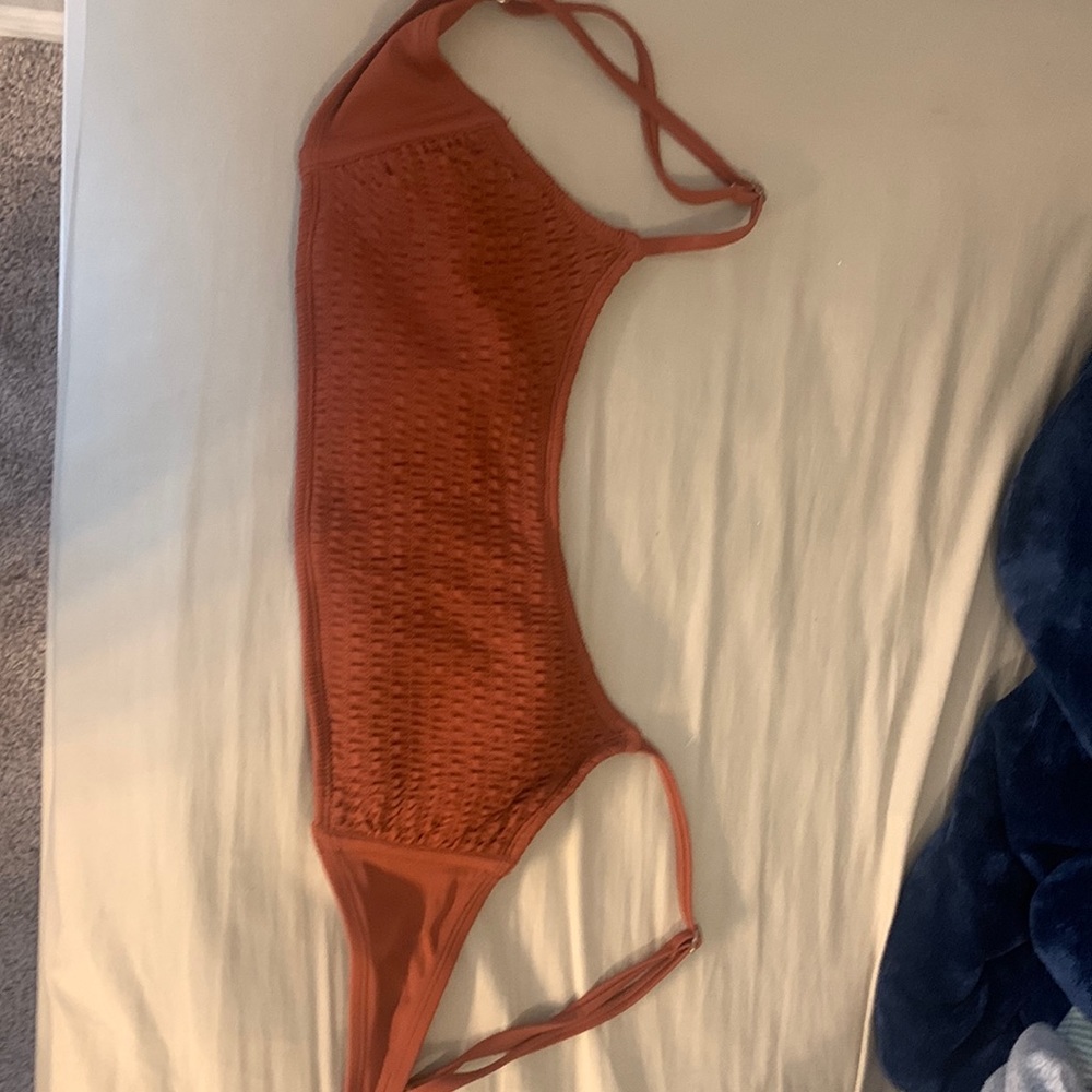 rusty red modest swim top padded